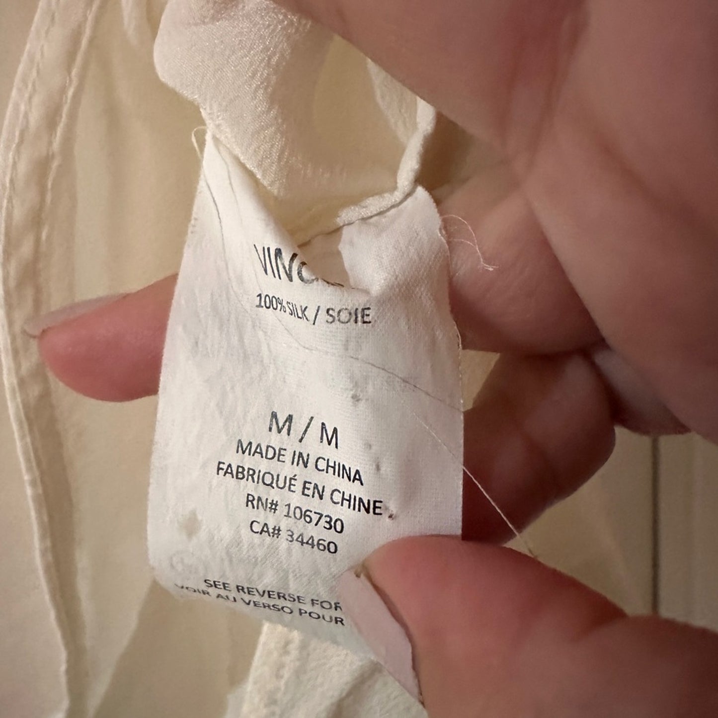 Vince 100% silk cream blouse size medium