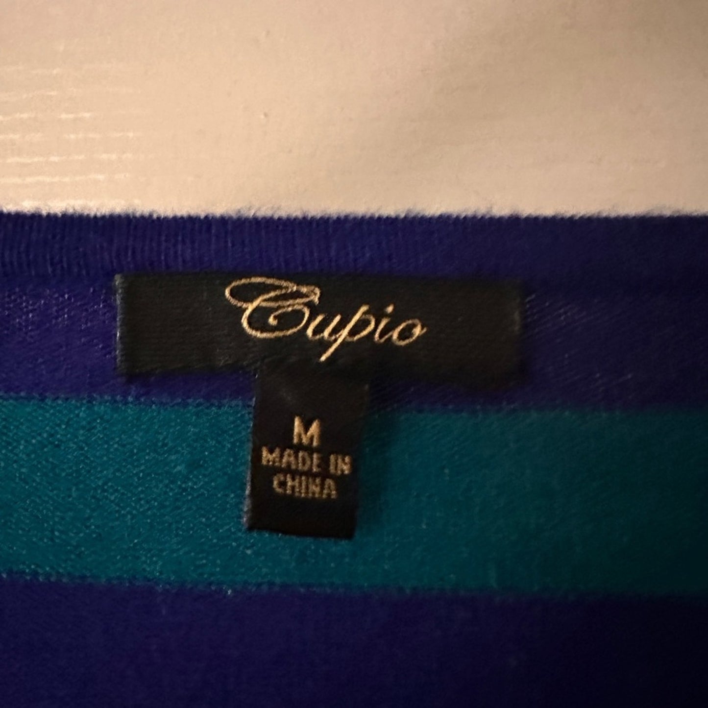 Cupio green and blue striped vneck sweater size medium