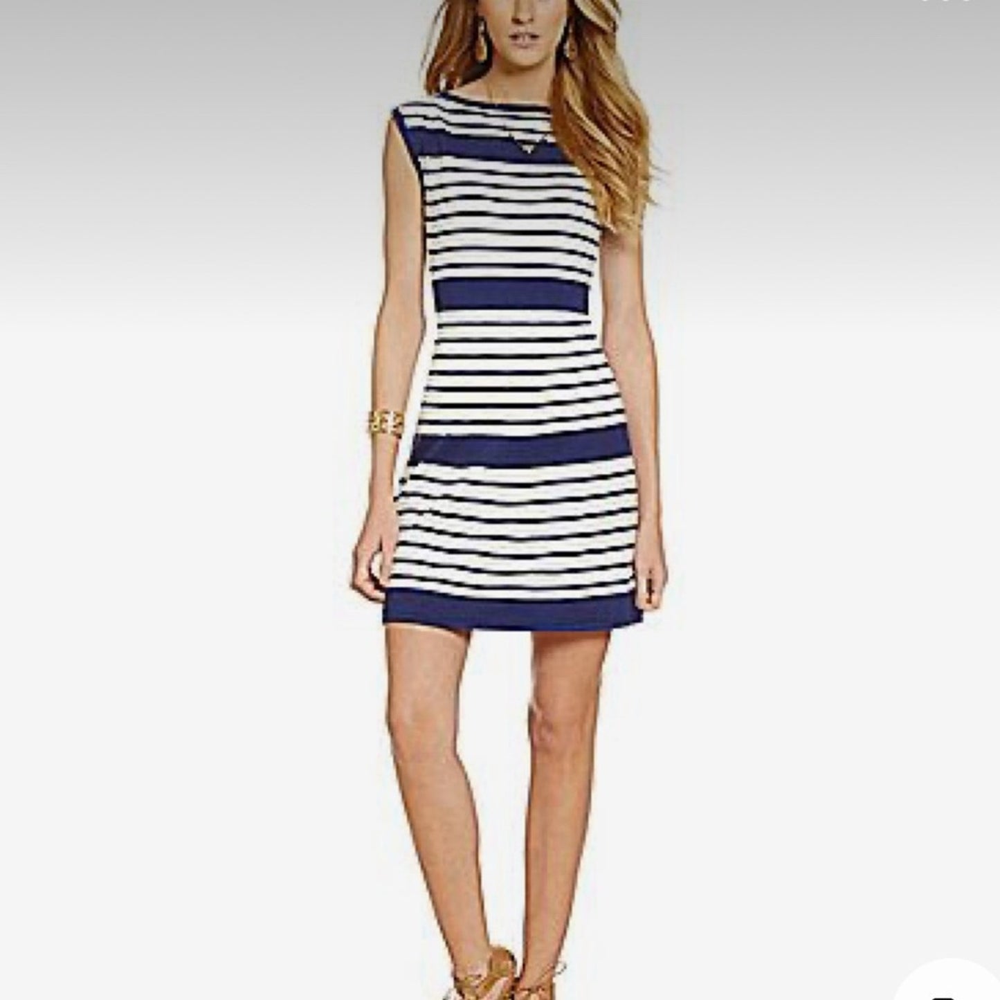 🍷Trina TRINA TURK navy and white striped knit mini dress size medium
