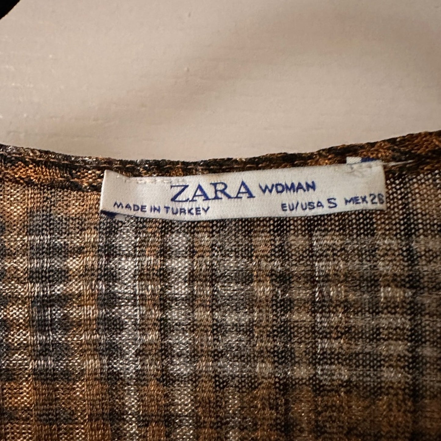 Zara brown and black plaid asymmetrical top size small