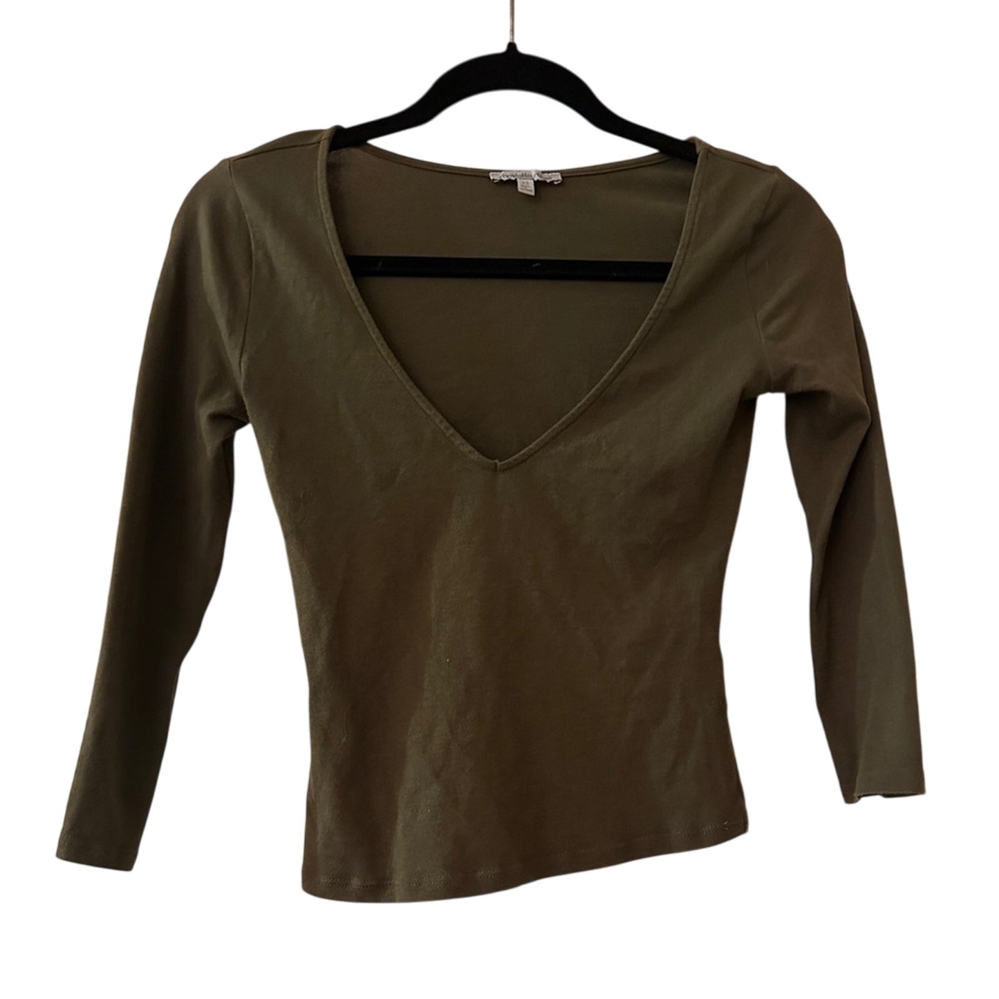 🍷Charlotte Russe y2k dark green deep V 3/5 length sleeve top size xs