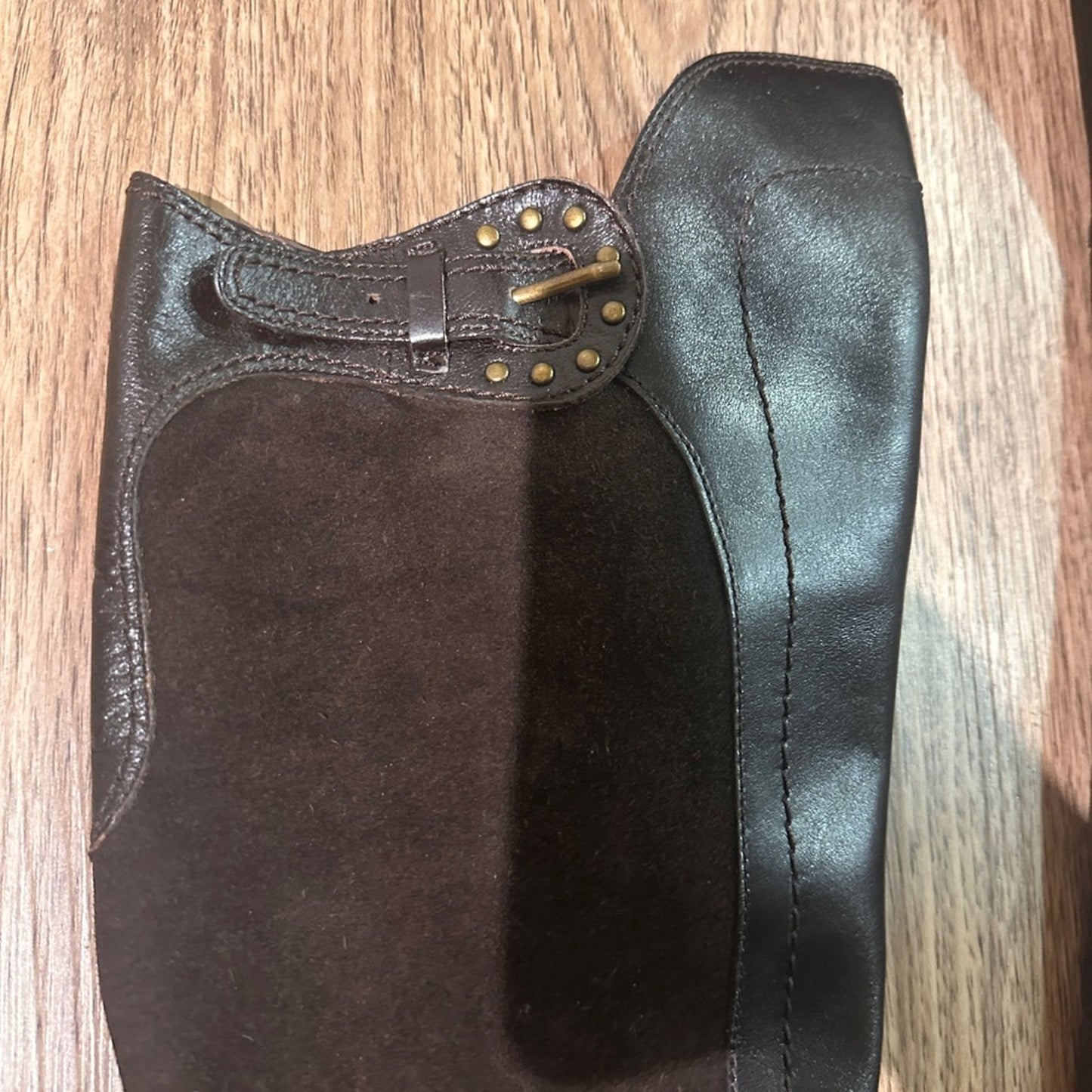 Adrienne Vittadini brown black heel leather boots size 7