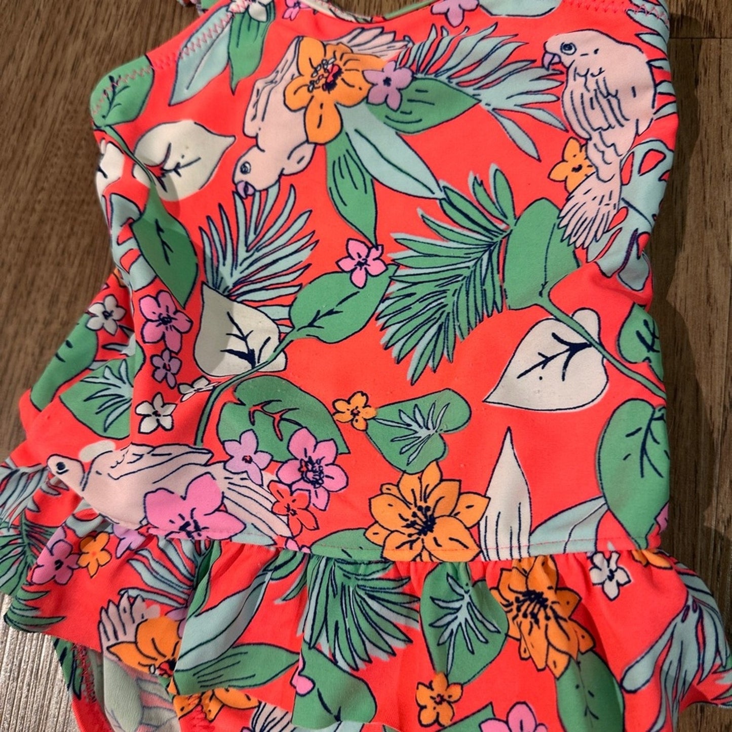 Oshkosh b’gosh pink tropical parrot print one piece swimsuit size 18m