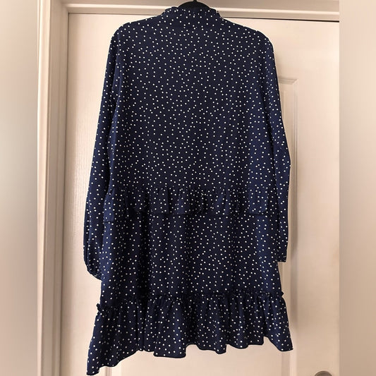 Navy long sleeve polka dot above the knee length dress size large