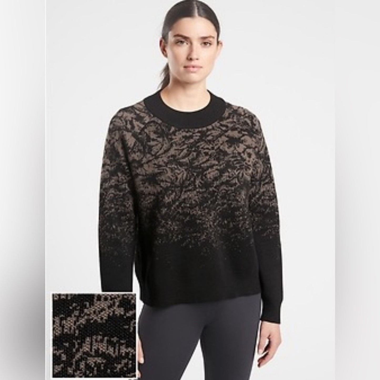 Althleta black and brown jaquard knit cowl neck wool blends sweater size xxs