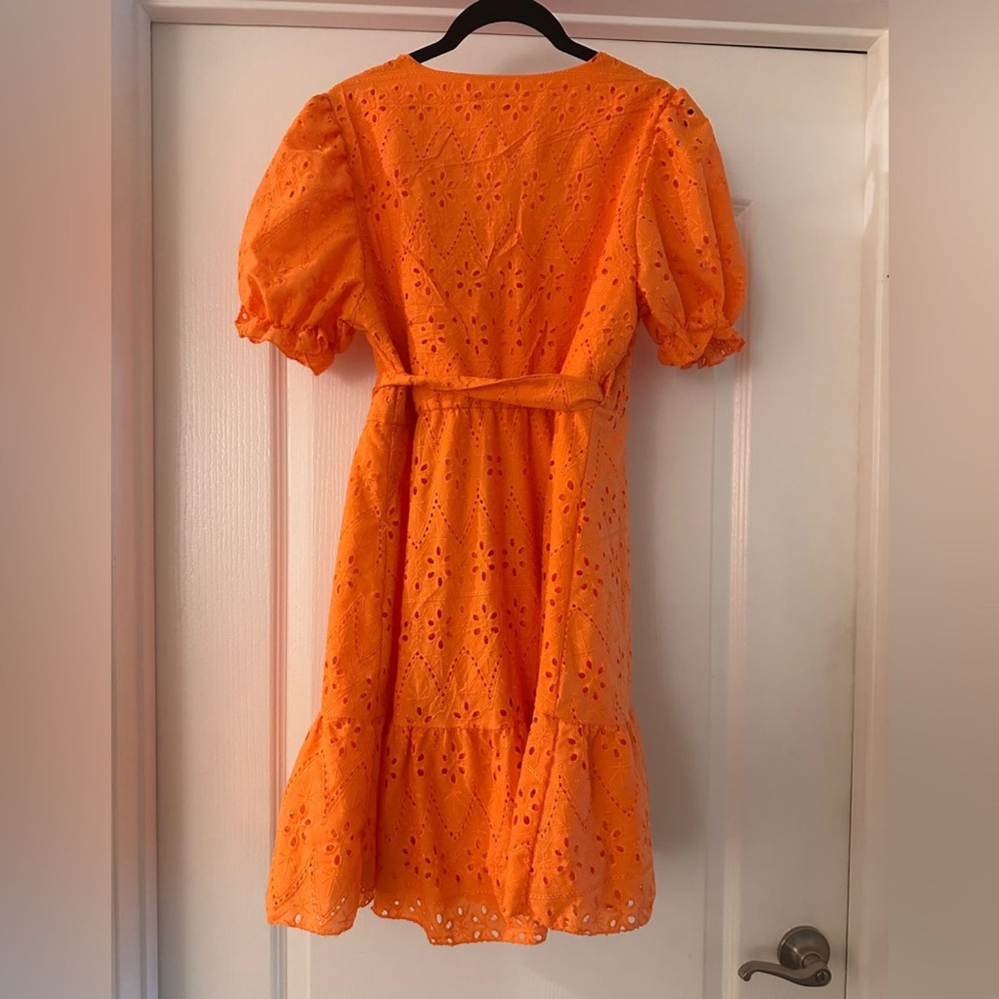 Simplee Orange eyelet mini wrap dress size large