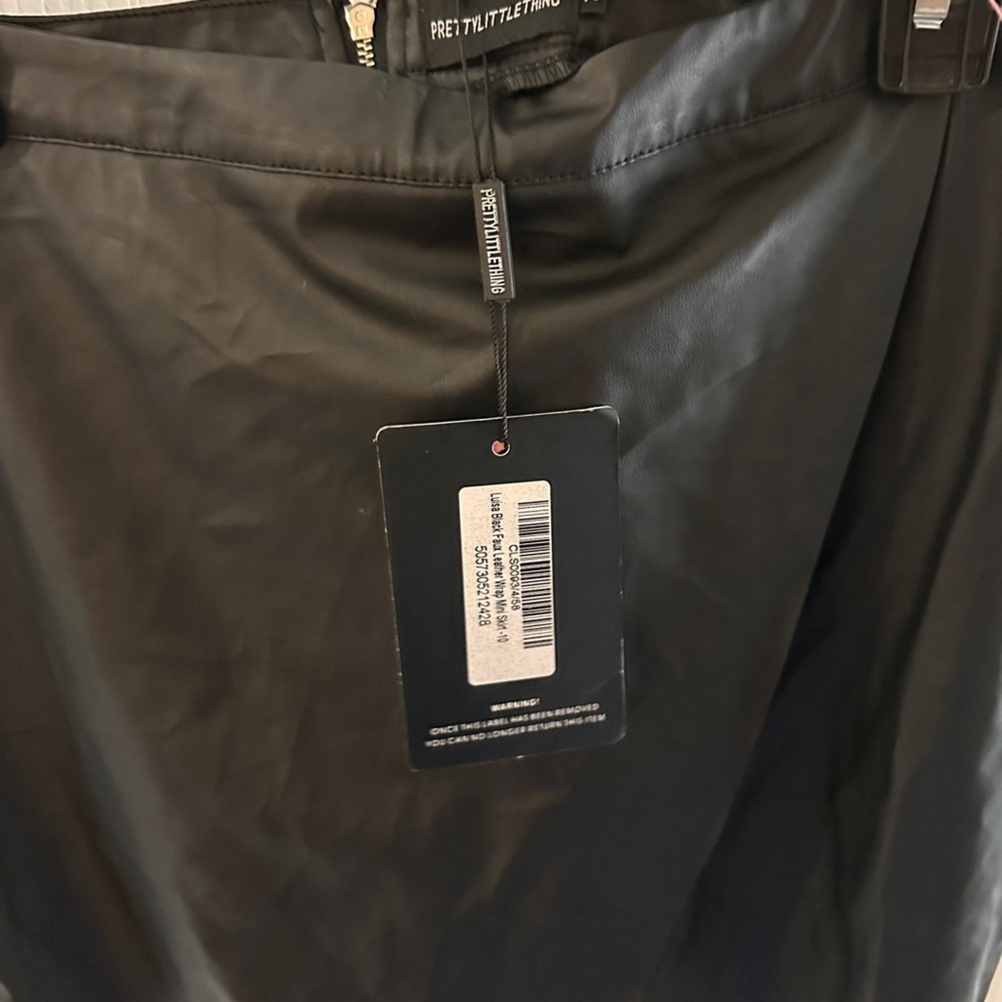 NWT prettylittlething faux leather wrap skirt size 10