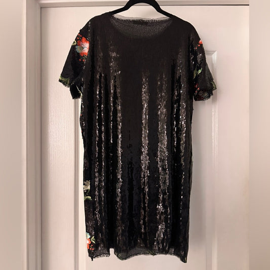Zara black sequin floral embroidered mini dress size medium