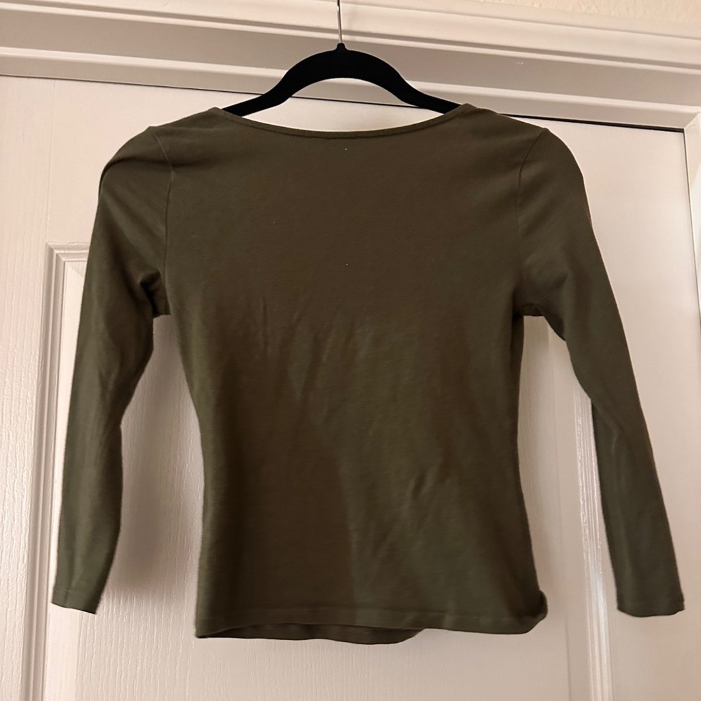 🍷Charlotte Russe y2k dark green deep V 3/5 length sleeve top size xs