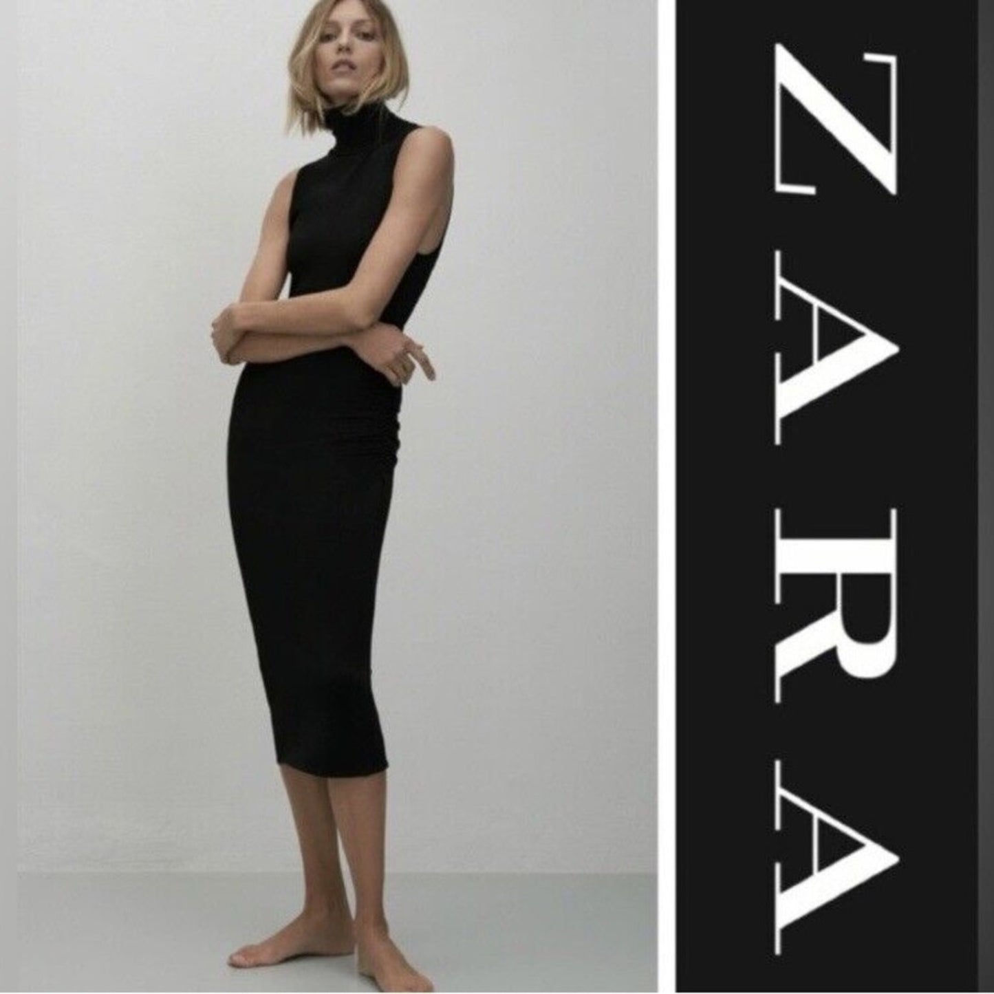 Zara black ribbed knit turtleneck tank dress size medium