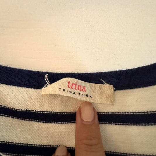 🍷Trina TRINA TURK navy and white striped knit mini dress size medium