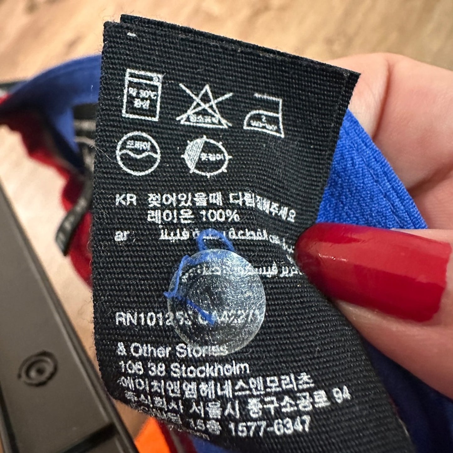 & other stories red white and blue striped chiffon pants size 4