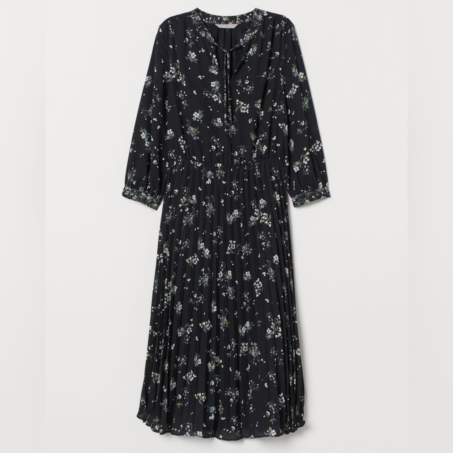 H&M black pleated skirt micro floral dress size 6
