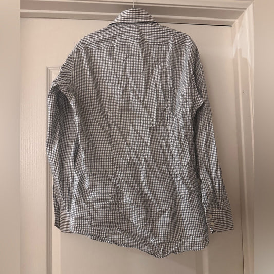 Hugo boss blue and white checkered print button down shirt size 15in