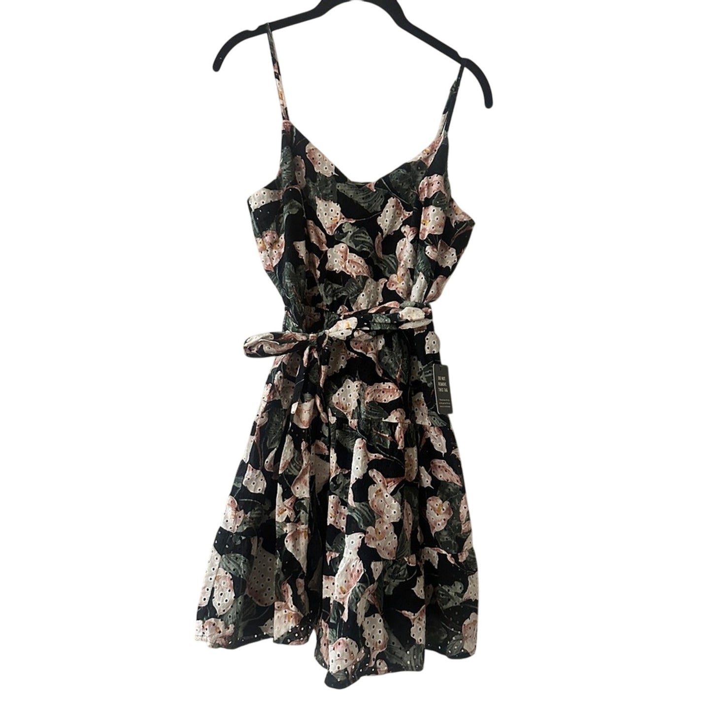 NWT Express black floral print cotton eyelet dress size small