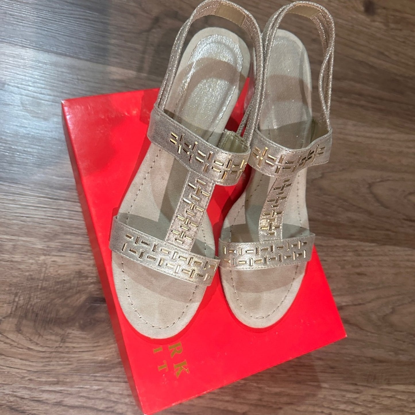 New York transit champagne embellished sling back sandals size 9.5 , new in box