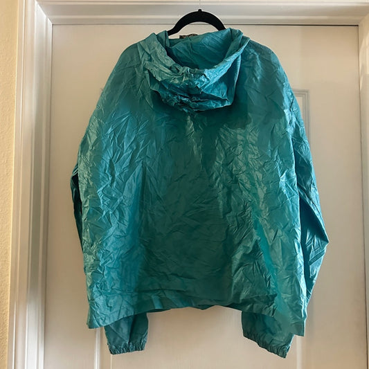 Vintage travel turquoise light weight hooded winbreaker size XL