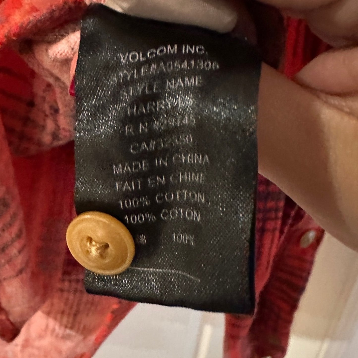 Volcom red plaid denim button down shirts size small