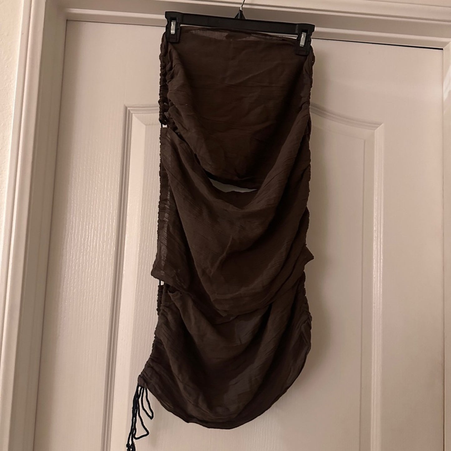 Prettylittlething brown 100% cotton gauze cut out midi skirt size 8