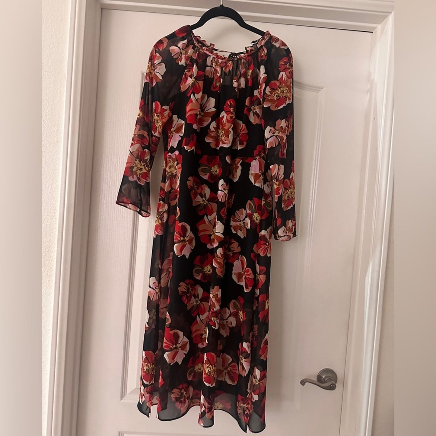 Madewell black floral midi dress size xs