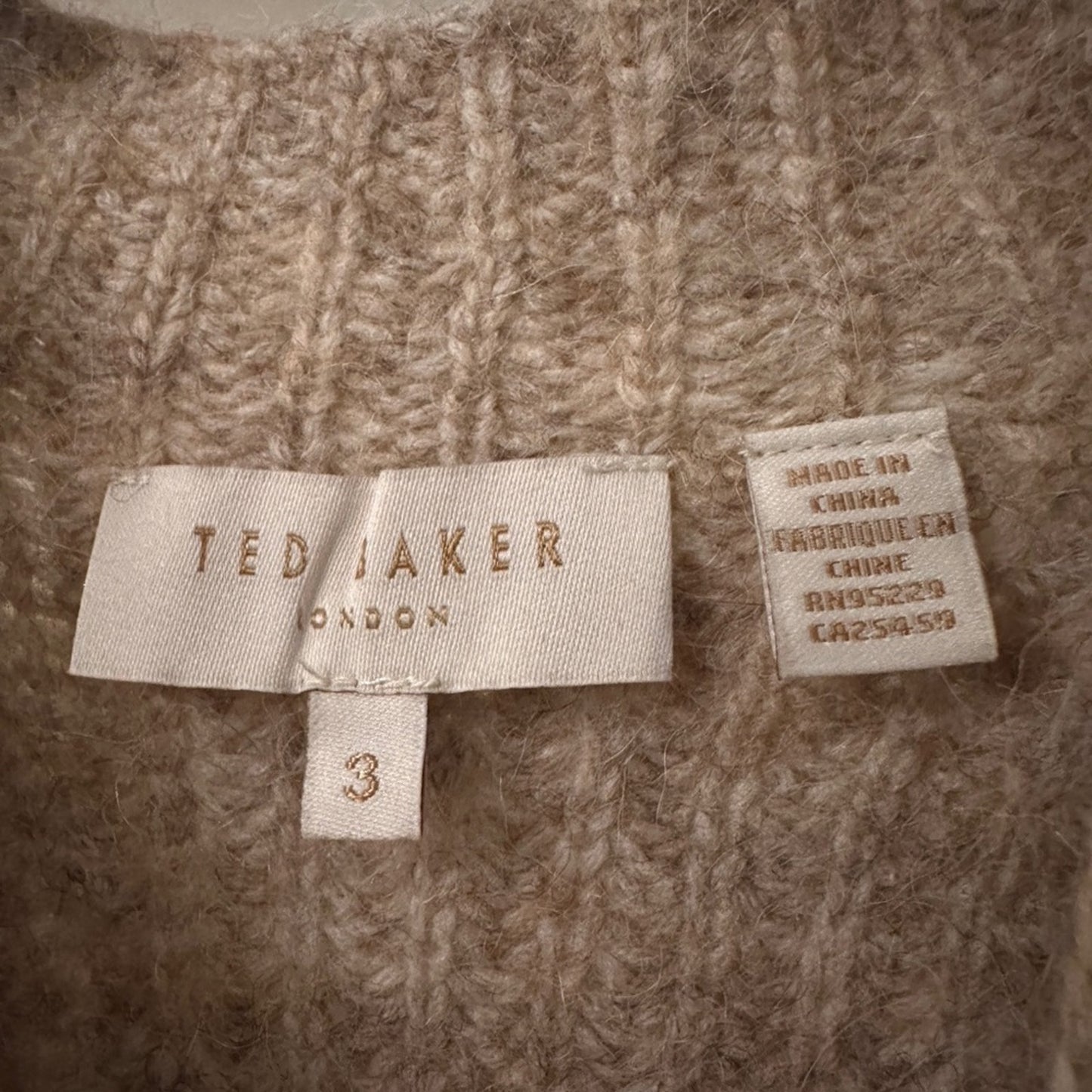 Ted Baker wool blend beige mock neck sweater size 3