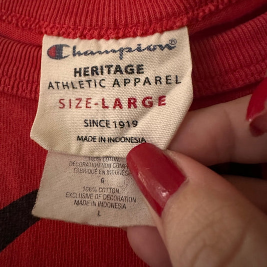 Champion red graphic tee size large