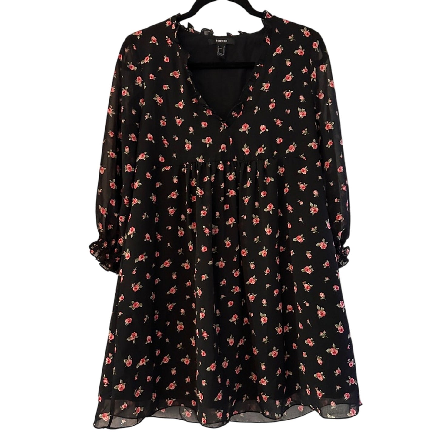 Forever 21 black and rosette floral print dress size small