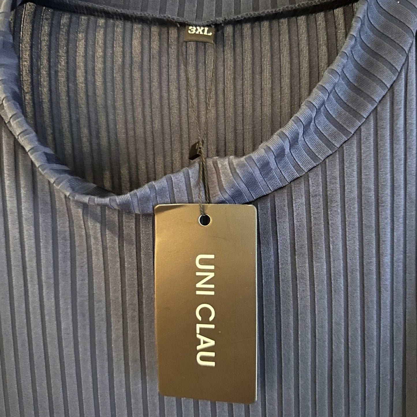 NWT Uni Clau navy blue ribbed mock neck tunic top size 3XL