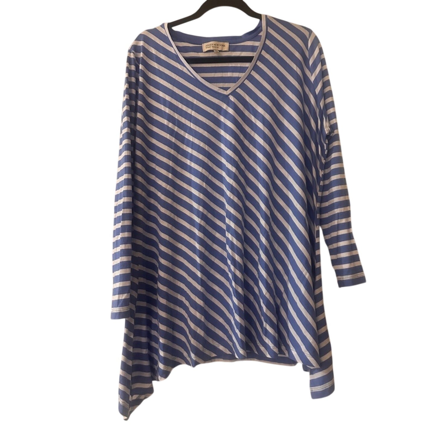 🍷Jones New York blue and white striped long sleeve tee shirt size 1X