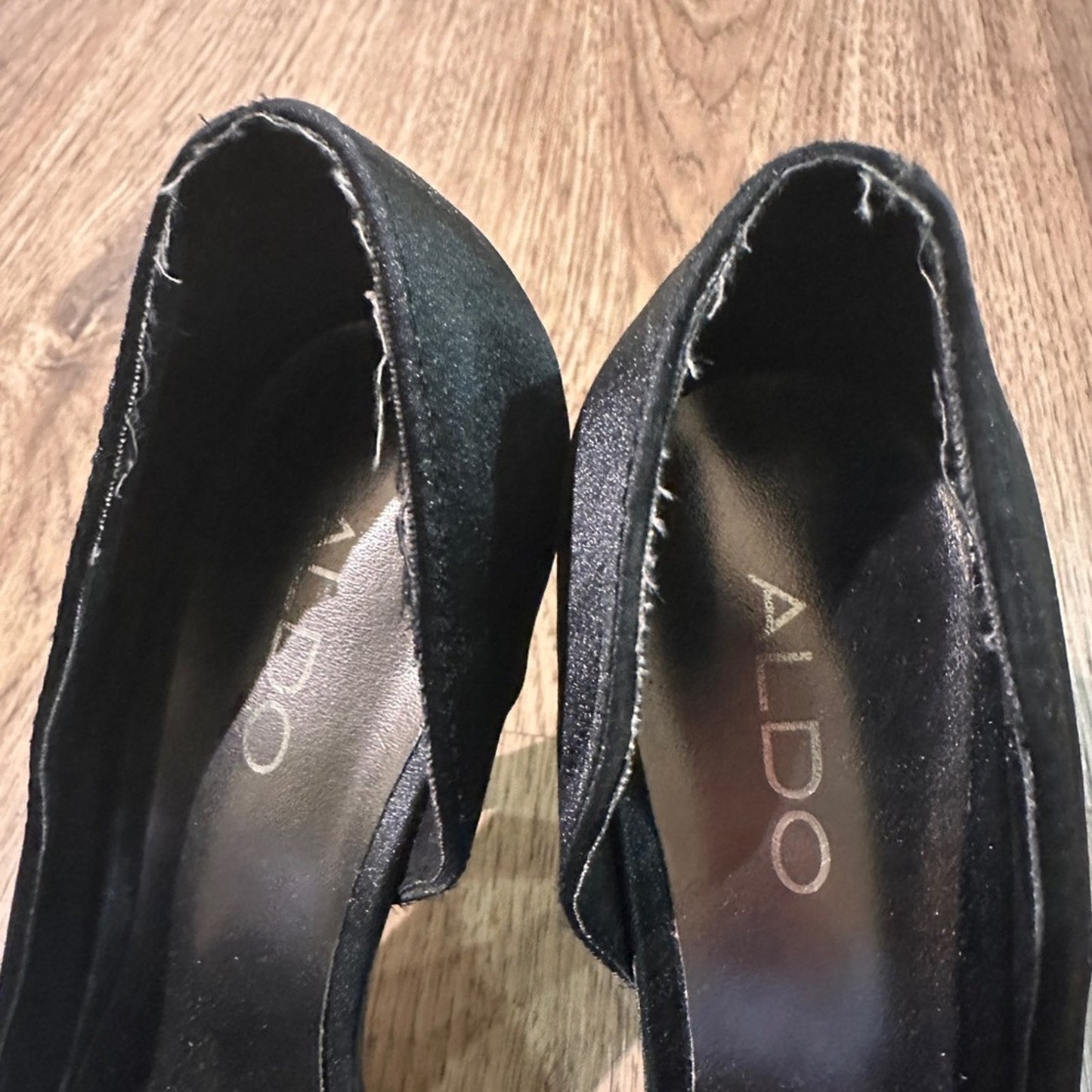 Aldo black platform satin opens toe heels with bow detail size 37/7