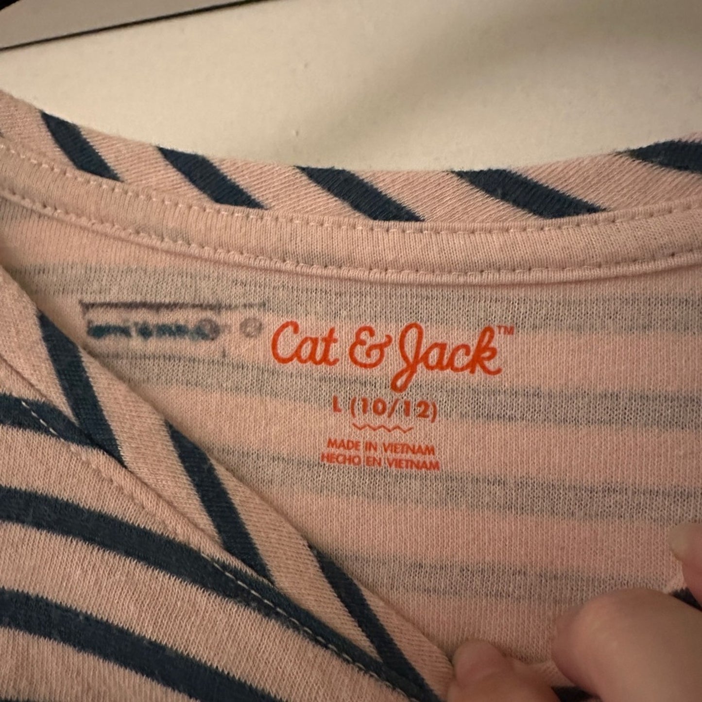Cat & Jack pink and navy striped tee shirt dress with pockets size L