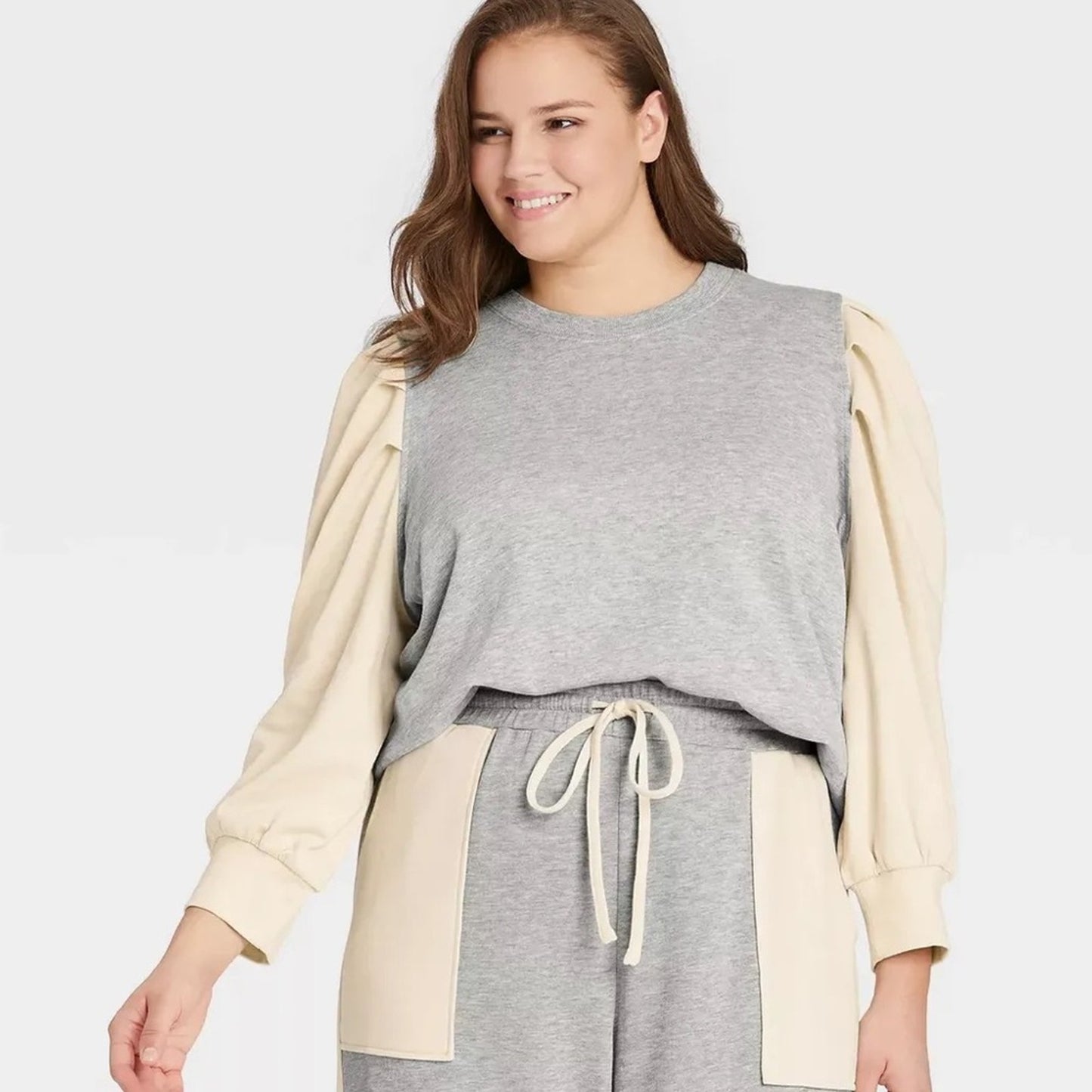 Who What Wear grey and cream color block lightweight terry sweatshirt size 2X