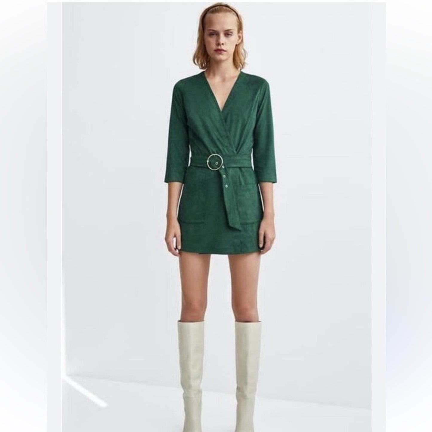 Zara Green faux suede playsuit size XS