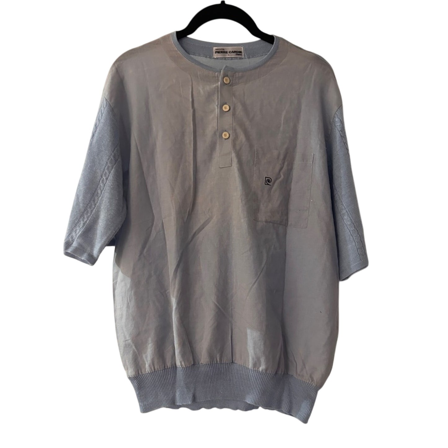 Pierre light blue and white textured Henley shirt size large