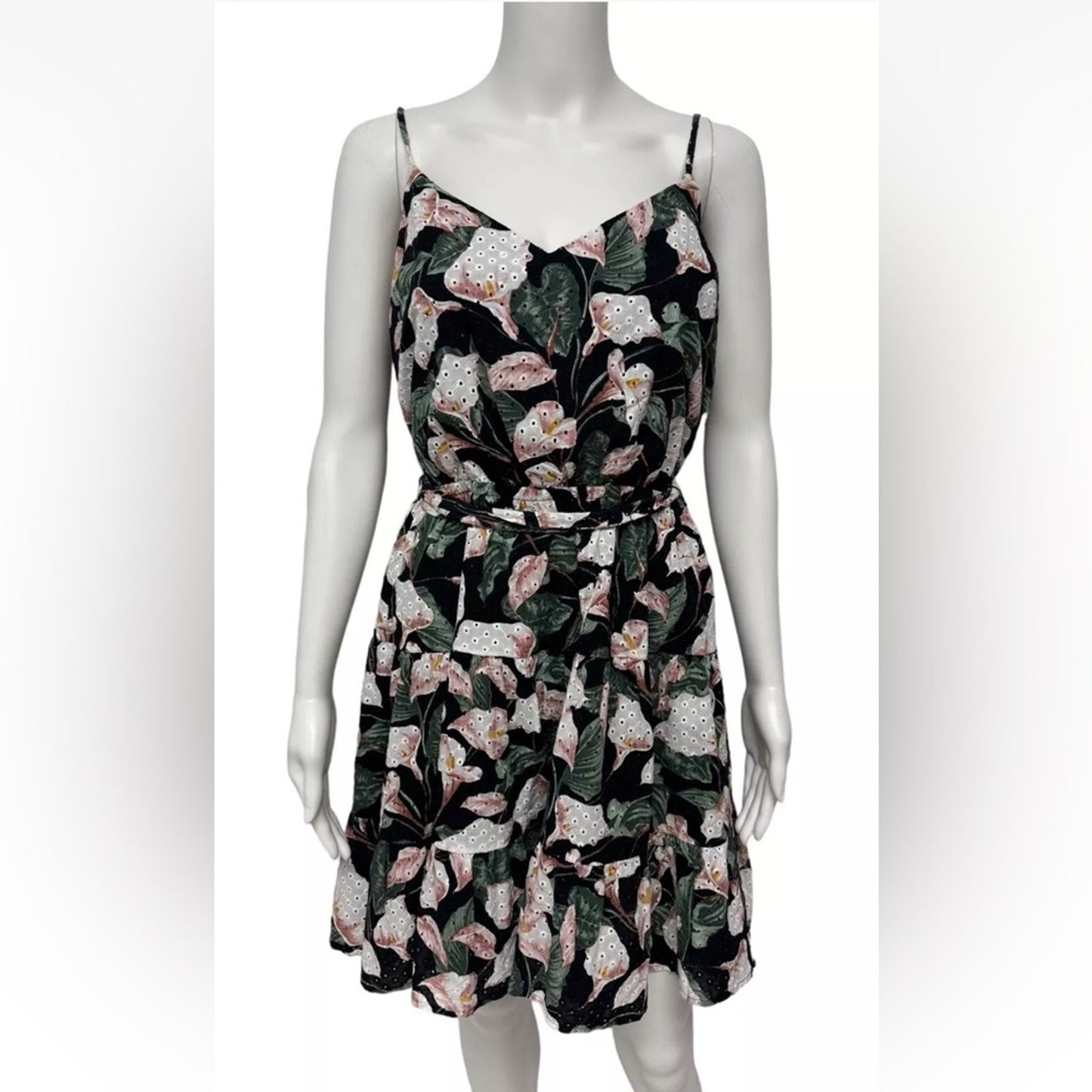 NWT Express black floral print cotton eyelet dress size small