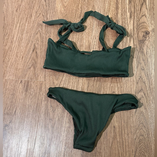 Romwe NWOT green ribbed bikini set size small