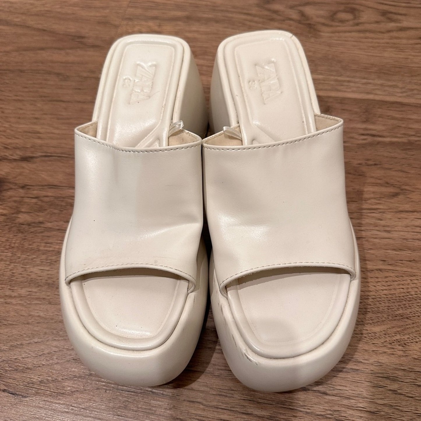 Zara cream chunky open toe platform slides size 38 / 8