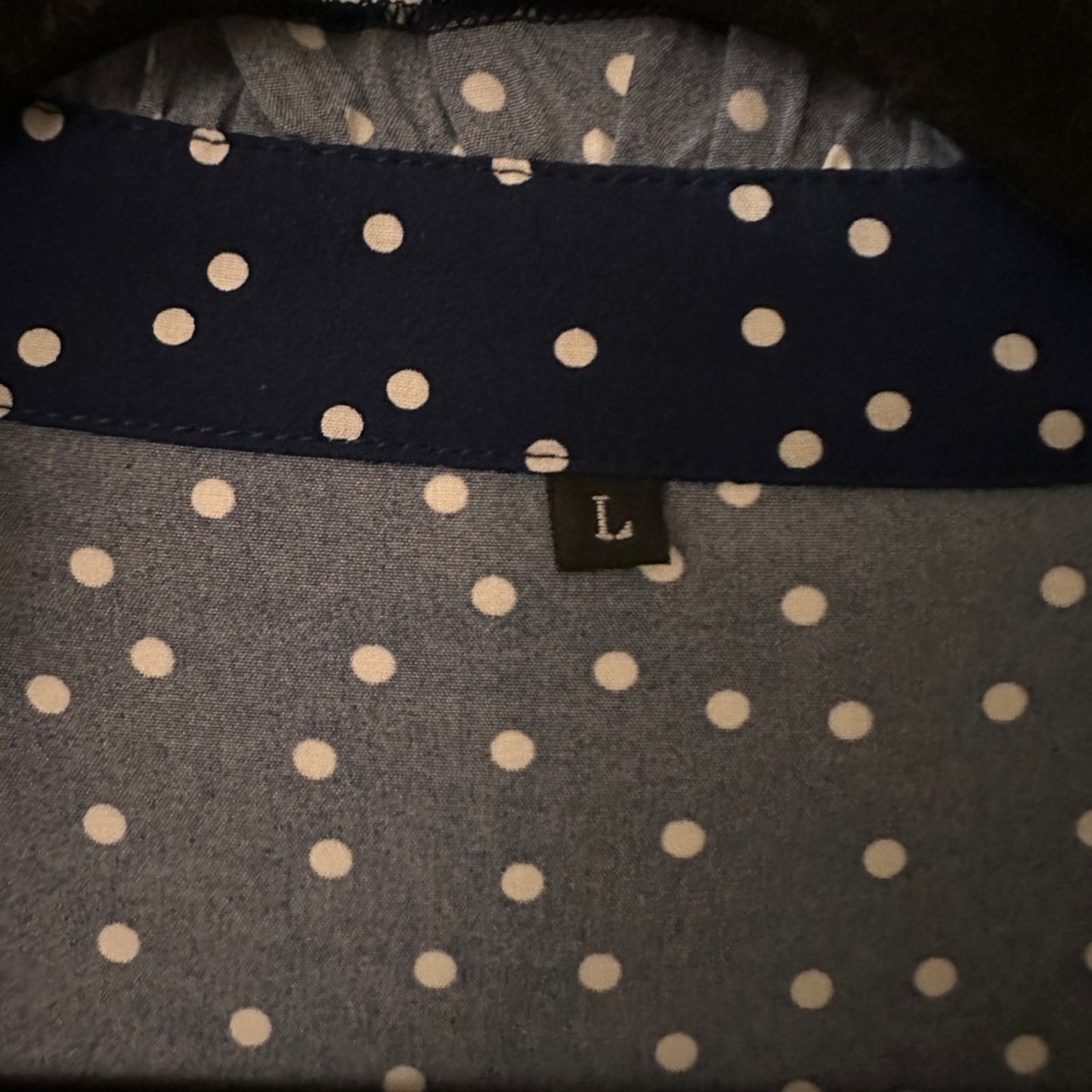 Navy long sleeve polka dot above the knee length dress size large
