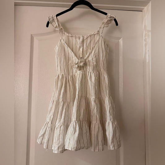 Mayoral cream and brown striped linen blend dress size 12