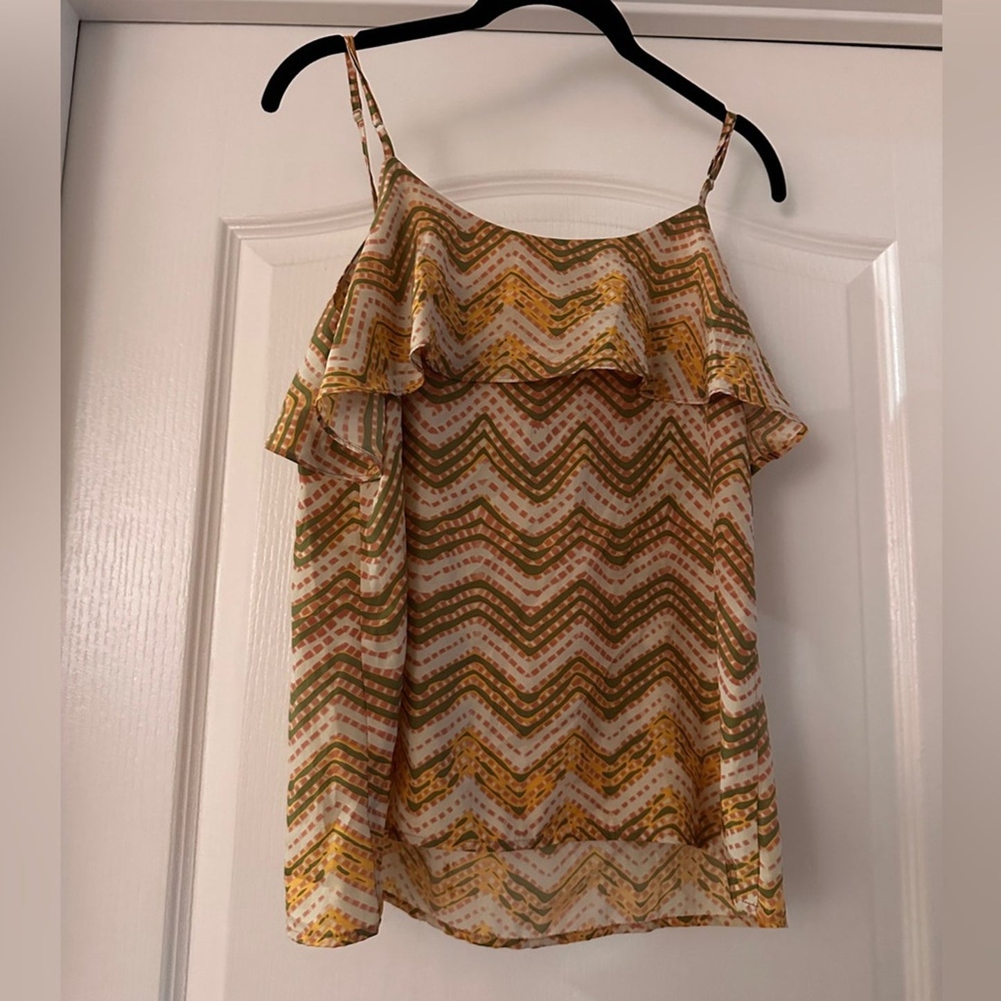 Collective concept green and yellow printed tank blouse size small