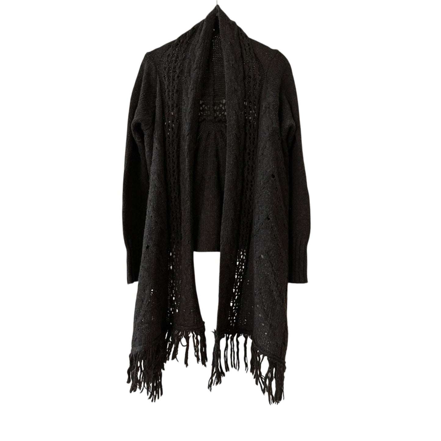 Just fab grey wool blend fringe cardigan size medium
