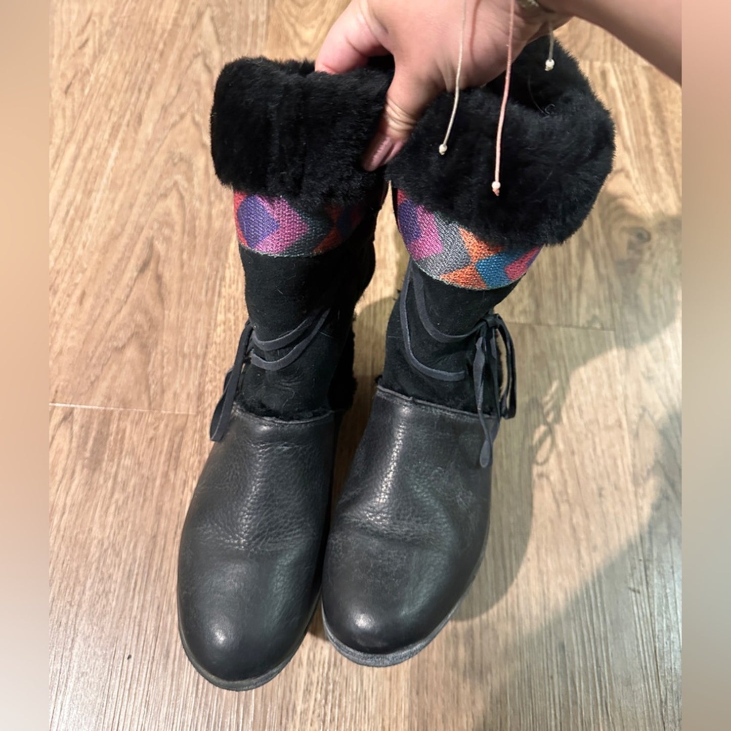 🍷Tecnica black vintage shearling / suede / leather boots size 38/8