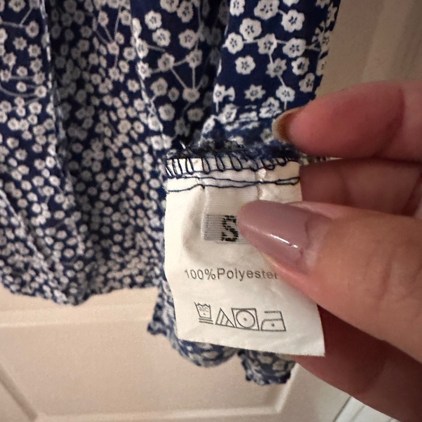 Blue and white micro floral print elastic waist sundress size small