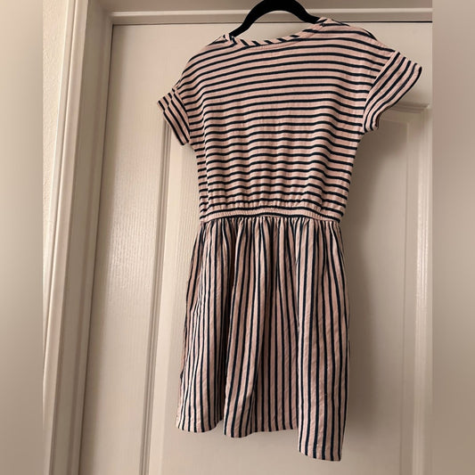 Cat & Jack pink and navy striped tee shirt dress with pockets size L