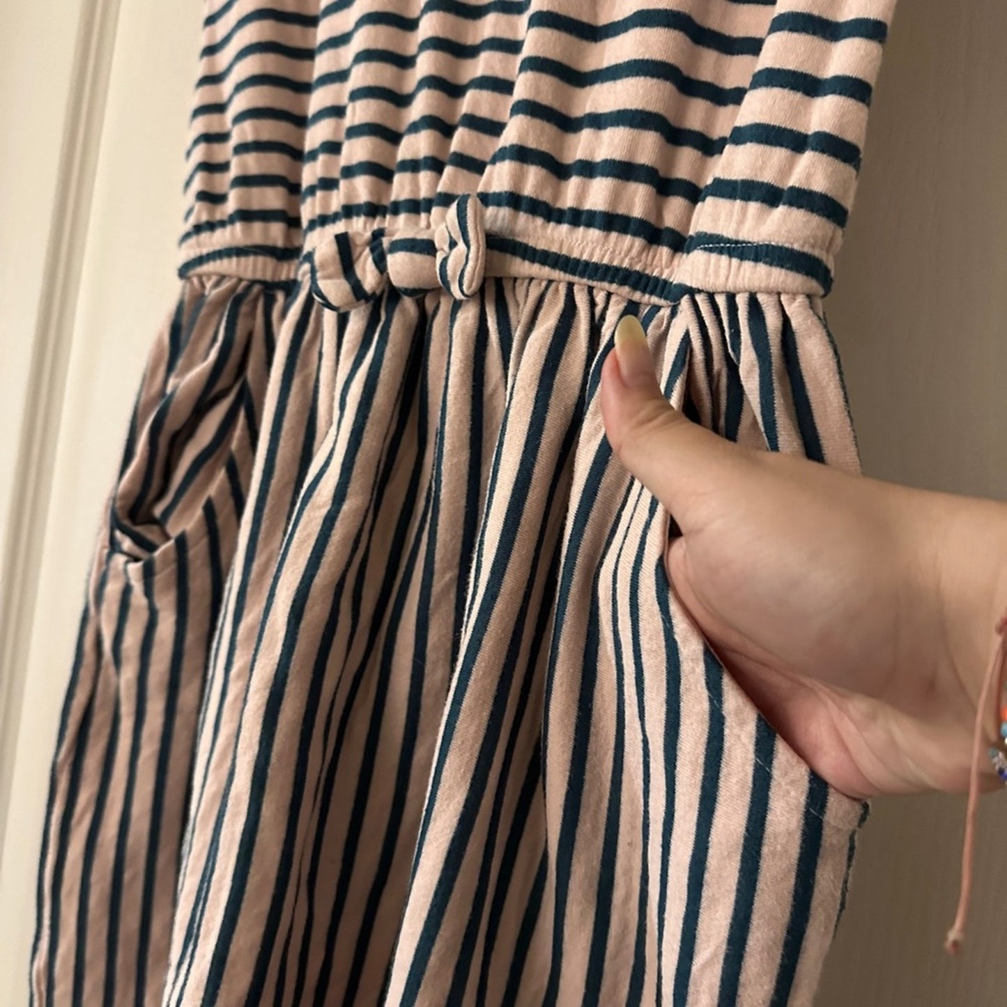 Cat & Jack pink and navy striped tee shirt dress with pockets size L