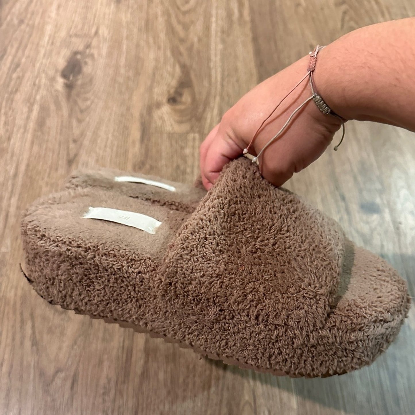 H&M brown fuzzy sherpa sandal slides side 8