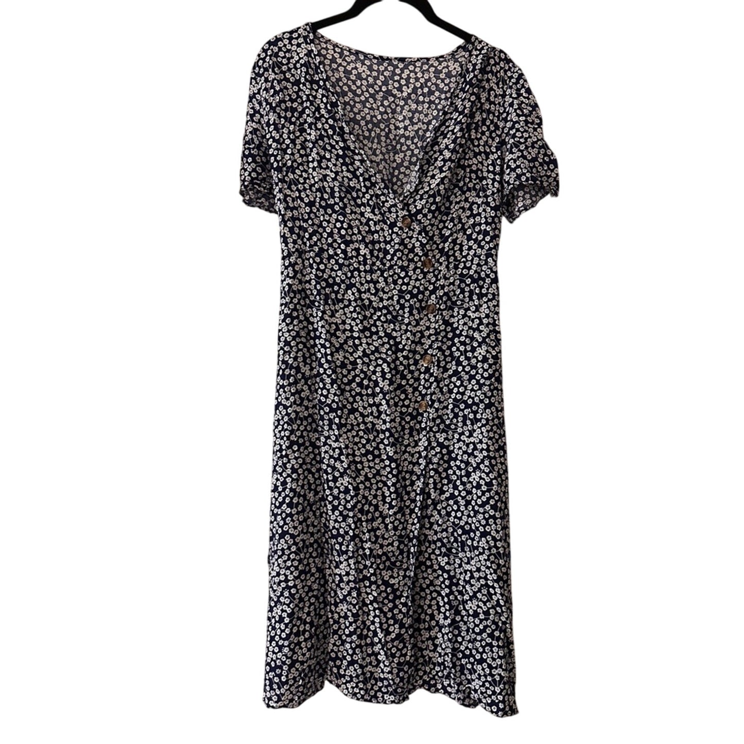 Blue and white micro floral print elastic waist sundress size small