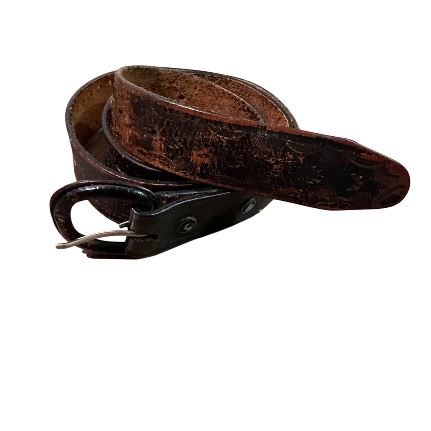 Distressed brown leather belt