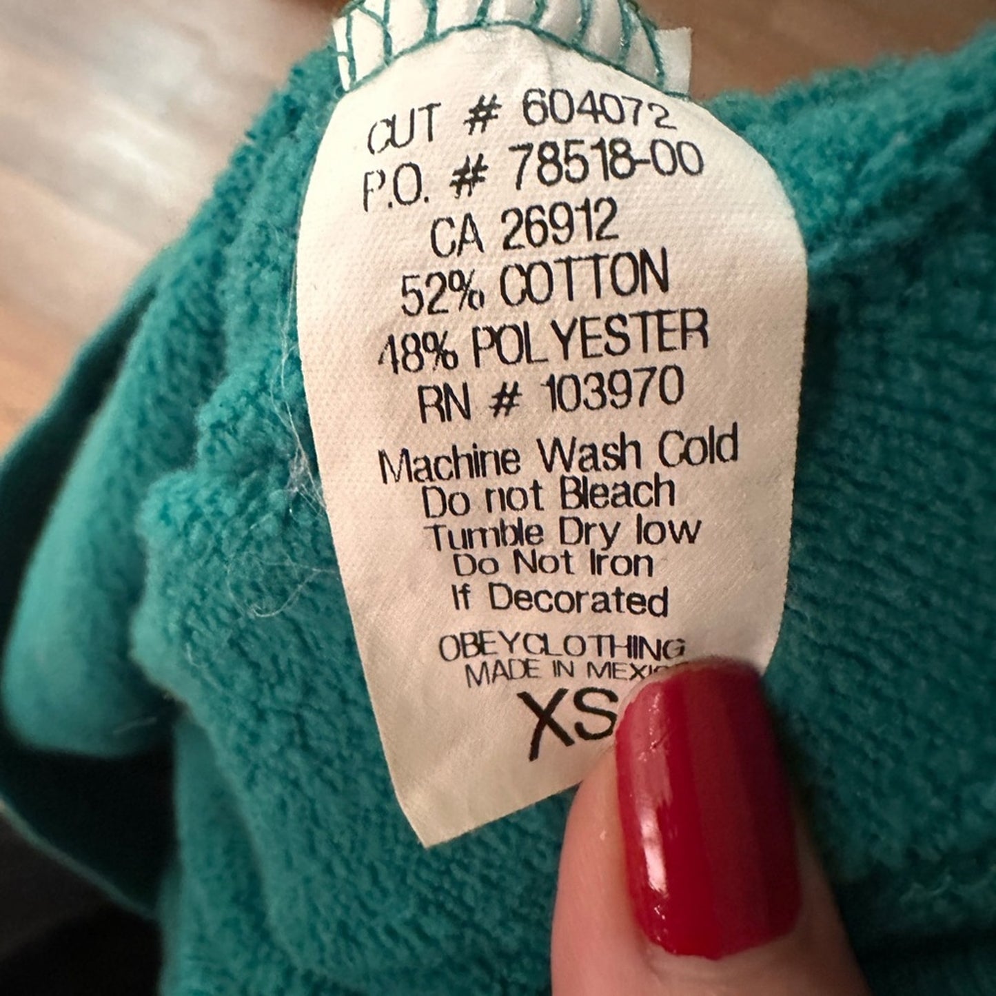 Obey green fleece hoodie sweatshirt size XS