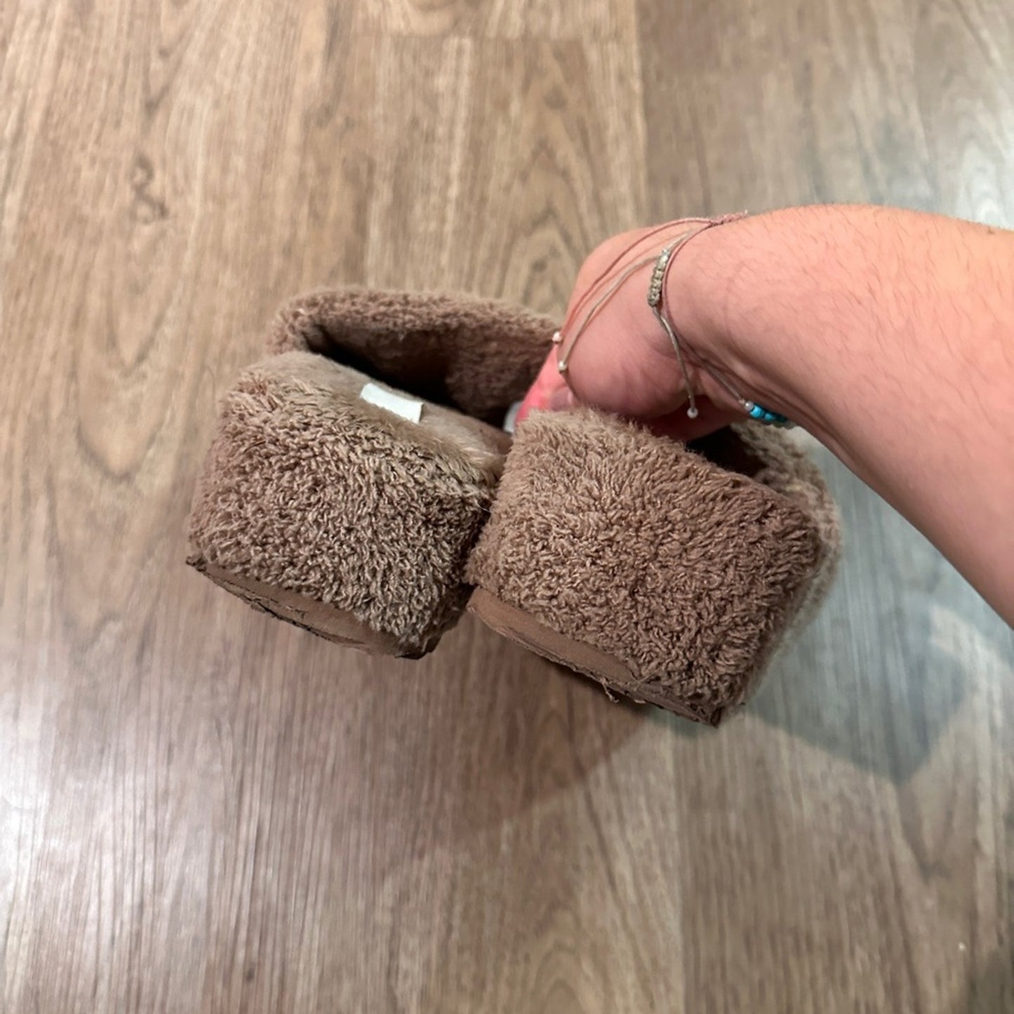 H&M brown fuzzy sherpa sandal slides side 8